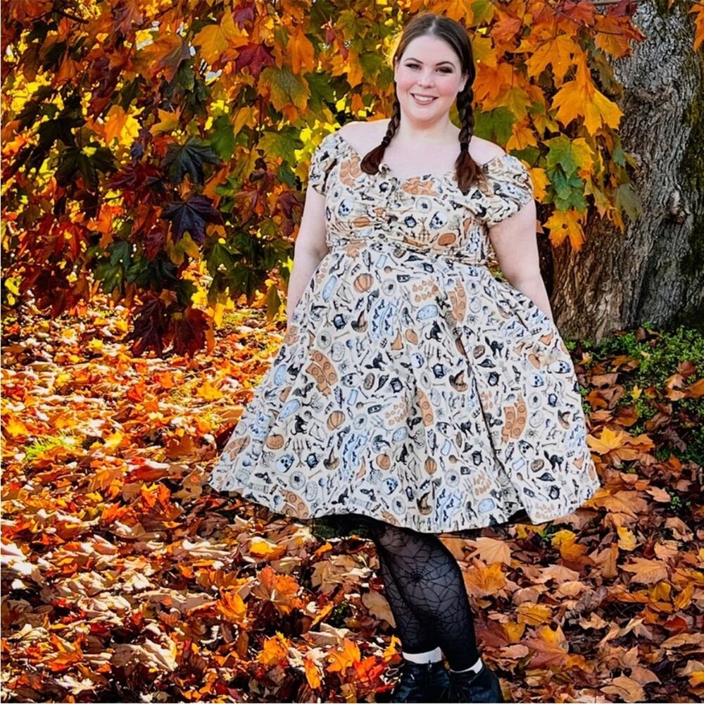 Unique Vintage Magnolia Place Halloween Retro Rockabilly Swing Dress Sz L